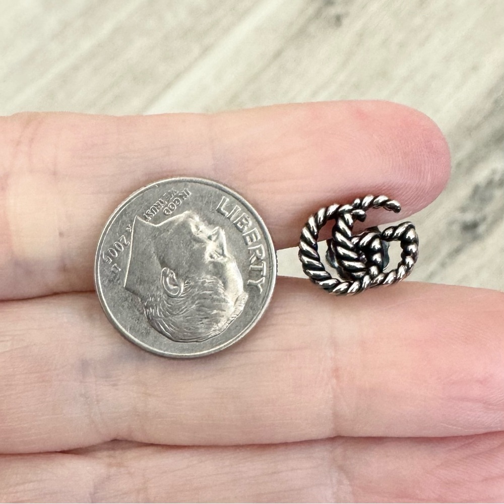 Gucci Mini Sterling Silver Torchon Double G Stud Earrings - Picture 9 of 9